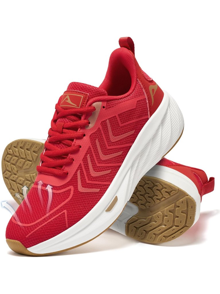 Women's Red Comfortable Breathable Non Slip Casual Athletic Walking Sneakers